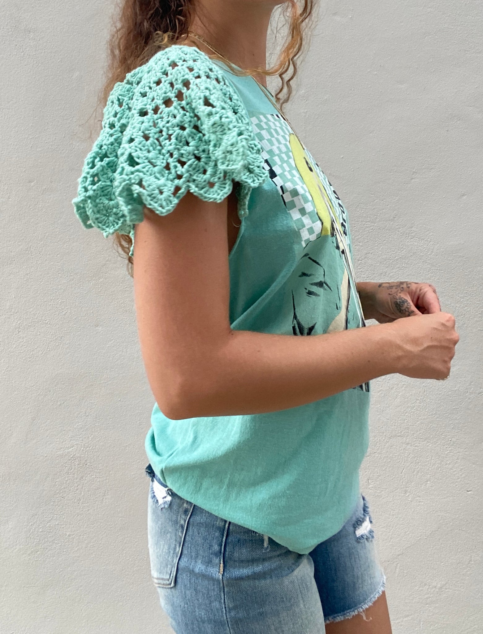 OOAK Blondie Crochet Flutter Sleeve Top