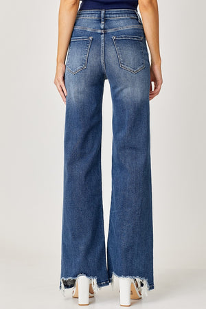 Full Size High Rise Frayed Hem Wide Leg Jeans