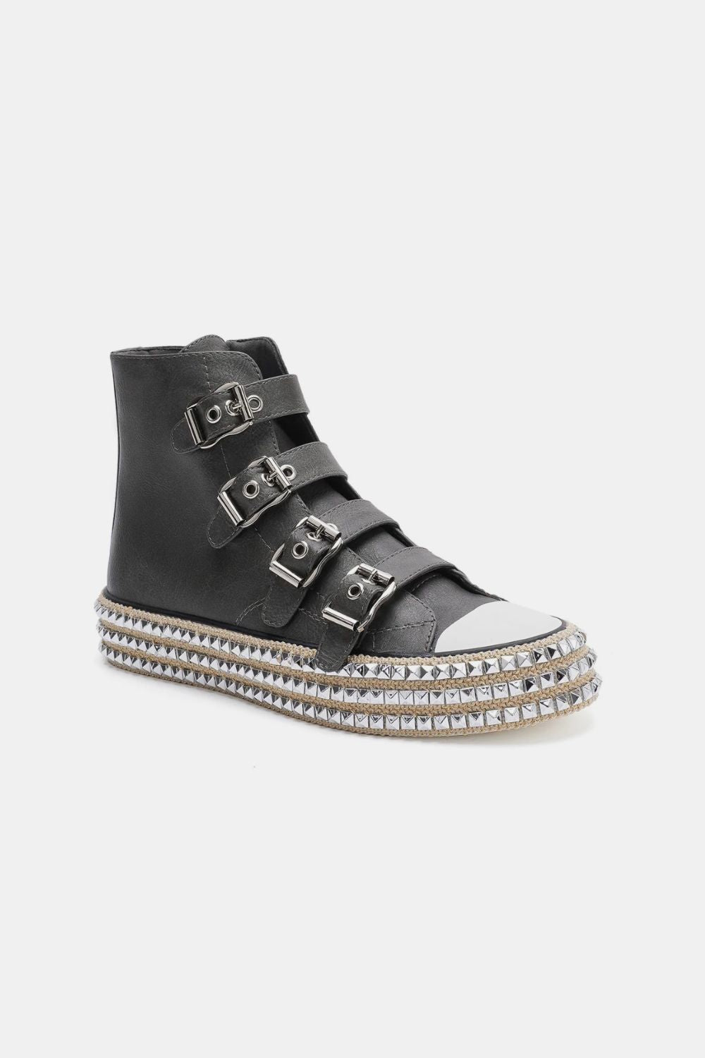 Vegan Multi-Buckle Straps Studded Platform Sneakers