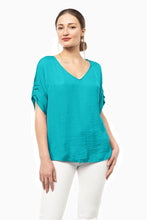 Load image into Gallery viewer, V Neckline Satin Top With Self Bands Sleeves
