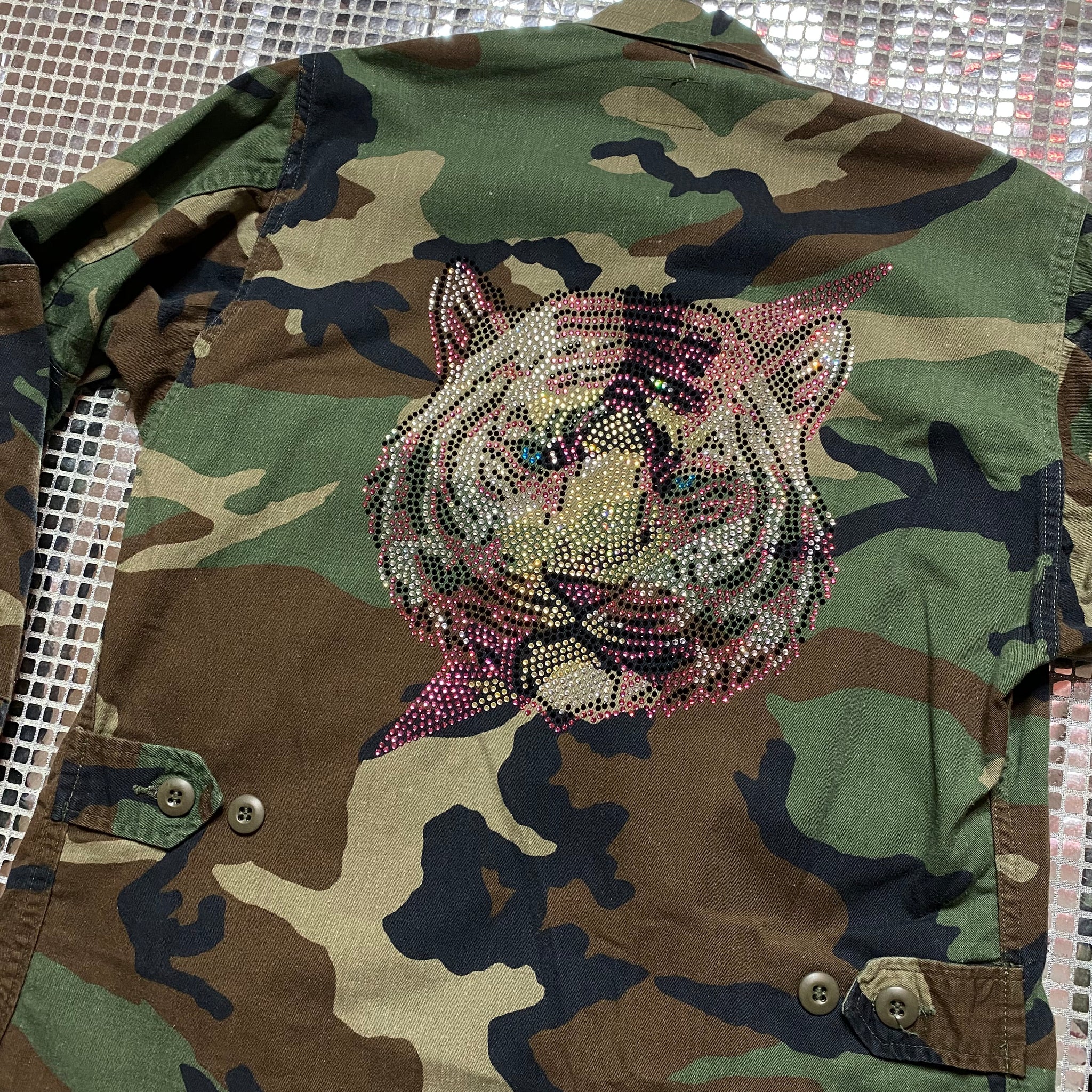 OOAK Tiger Rhinestone Vintage Army Jacket