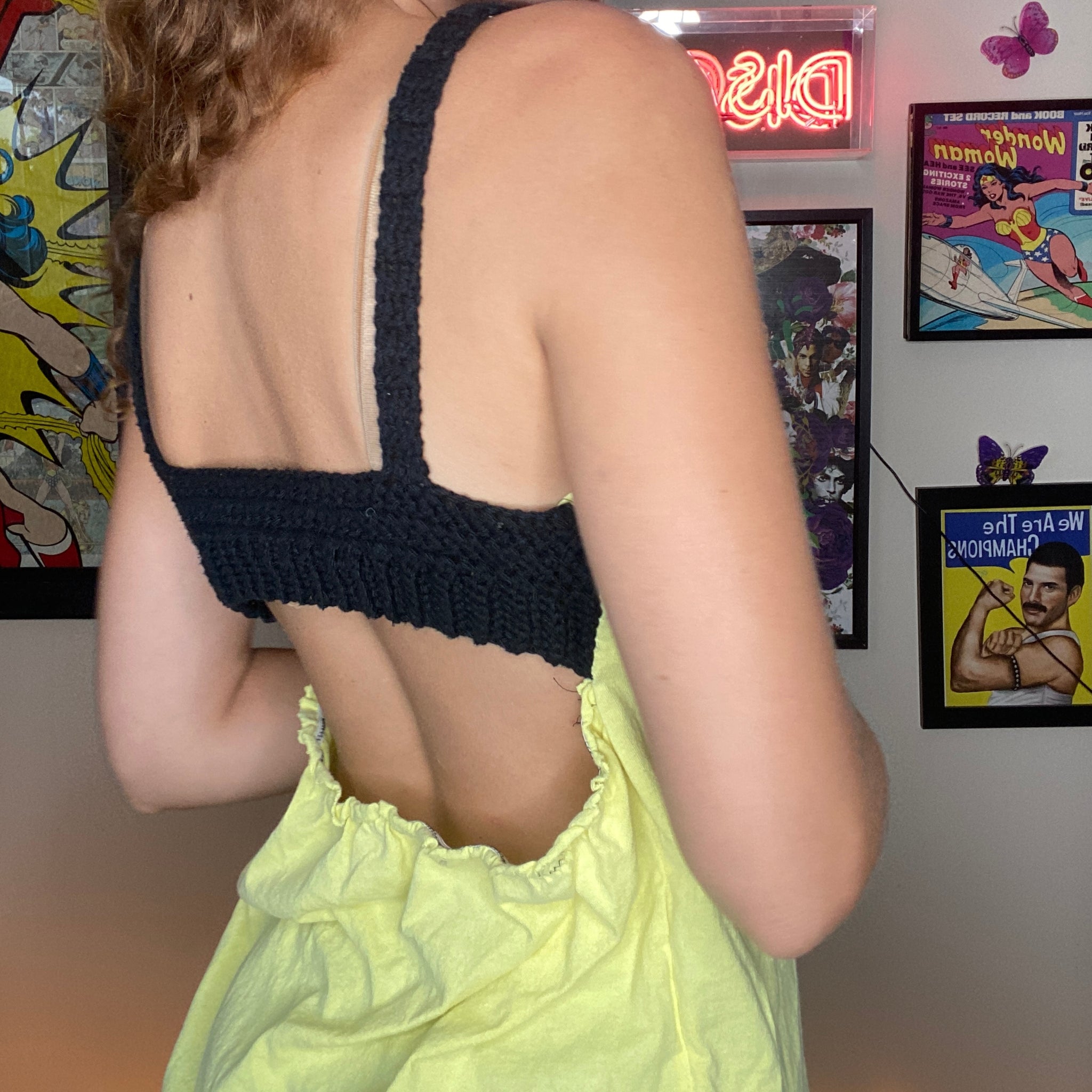 OOAK Bee Kind Open Back Crochet Tank