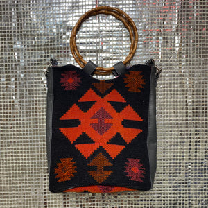 Bamboo Handle Burlap Mandala Bag