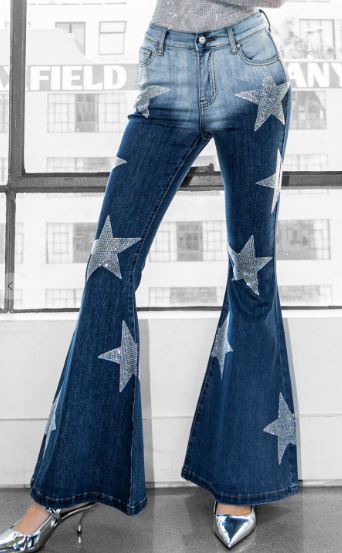 Crystal Stars Mid Rise Flare Jeans