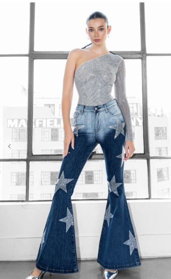 Crystal Stars Mid Rise Flare Jeans