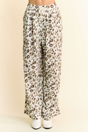 Drawstring Leopard Wide Leg Pants