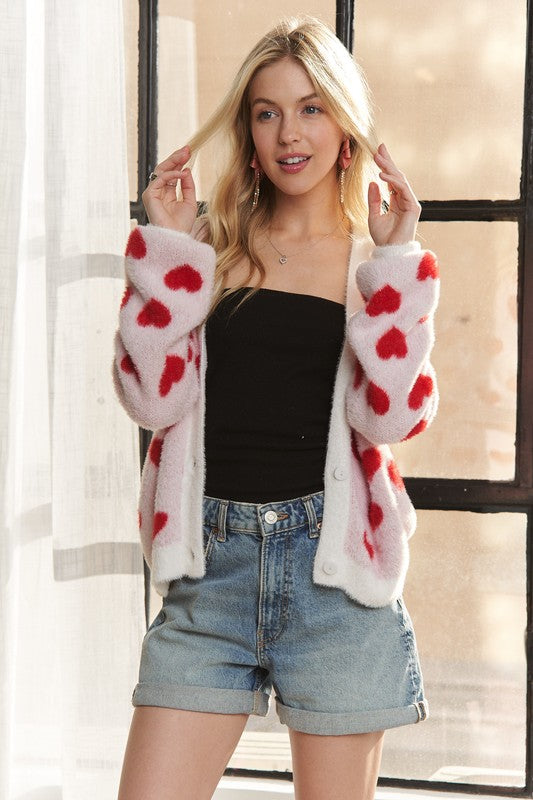 Fuzzy Heart Cardigan