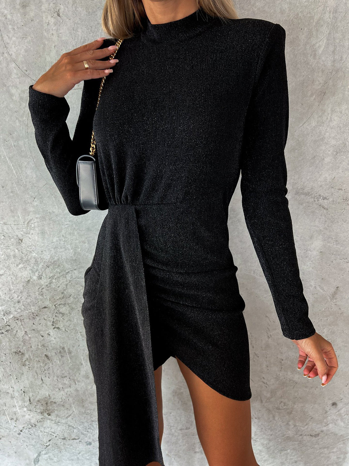 Heathered Mock Neck Mini Dress