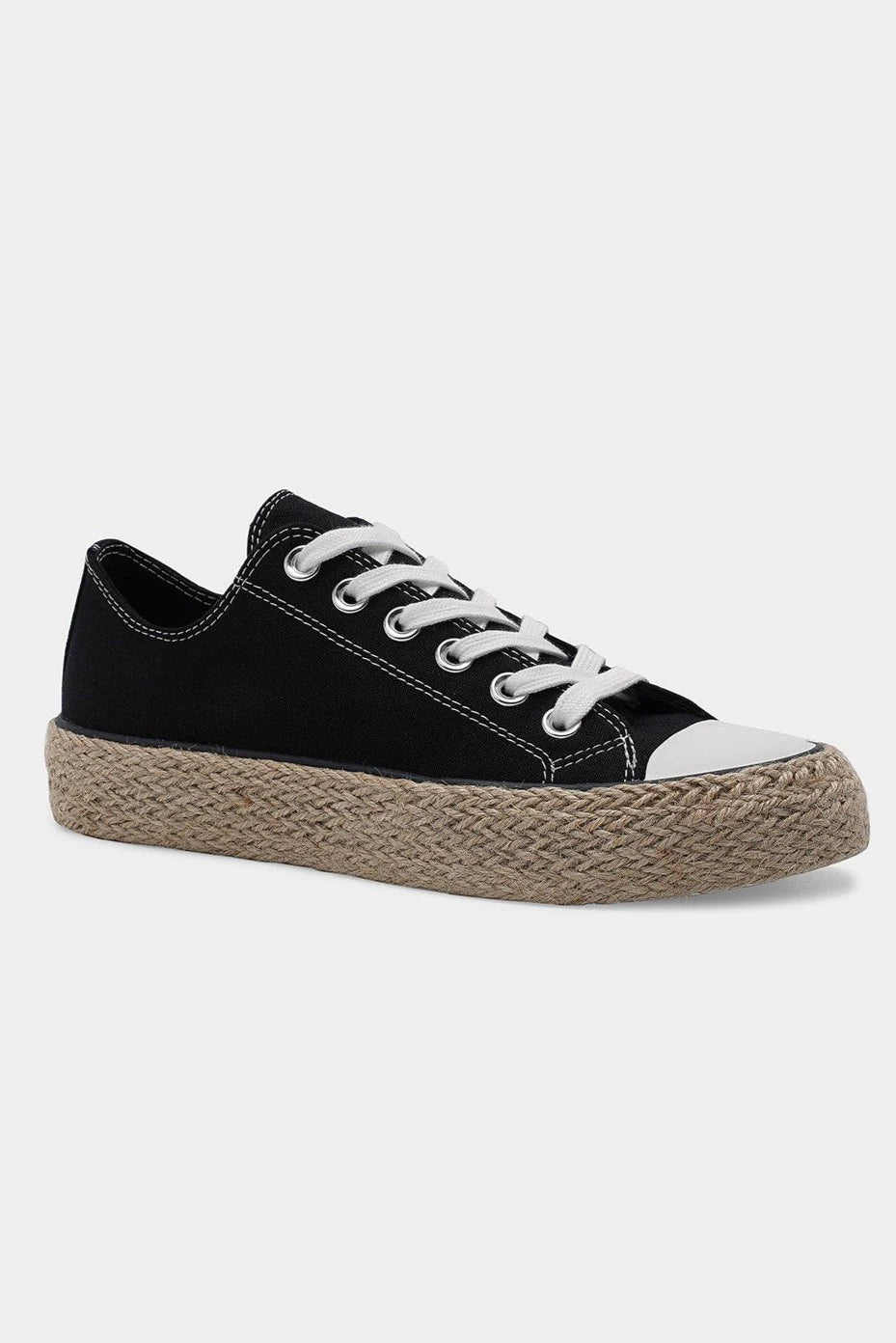 Vegan Lace Up Woven Espadrille Sole Sneakers