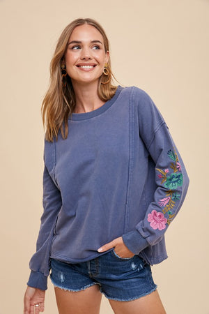 Embroidered French Terry Top (washed midnight)