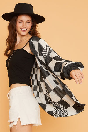 Checkered Drop Shoulder Cardigan