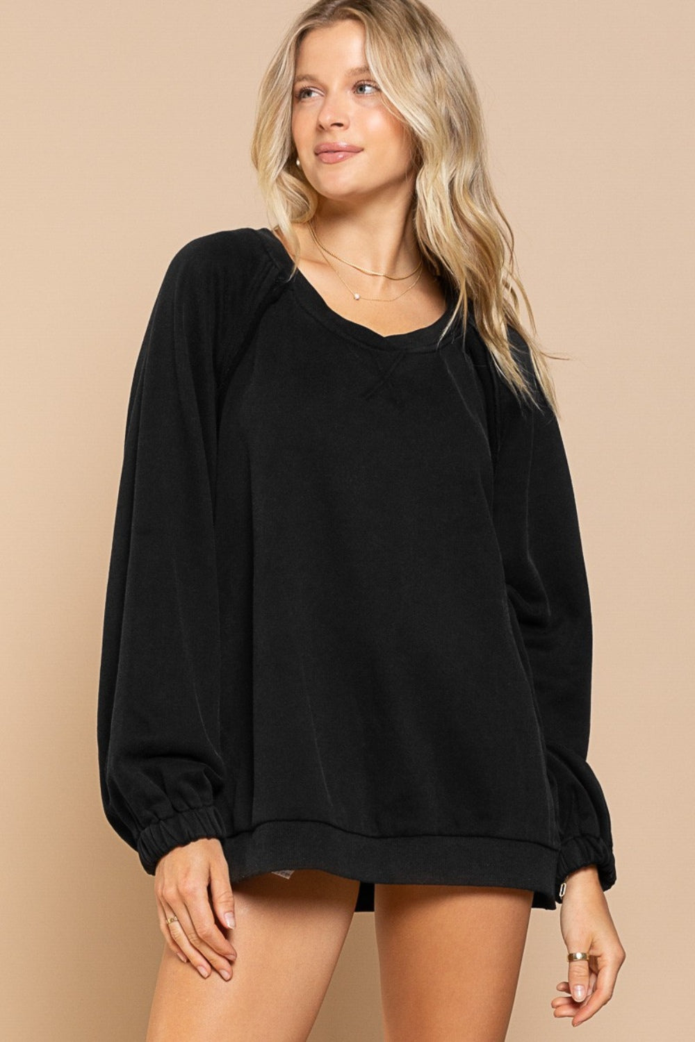 Back Cross Strap Detail Balloon Sleeve Sweatshirt