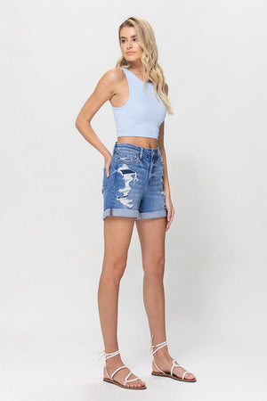 High Rise Shorts W Rolled Cuff