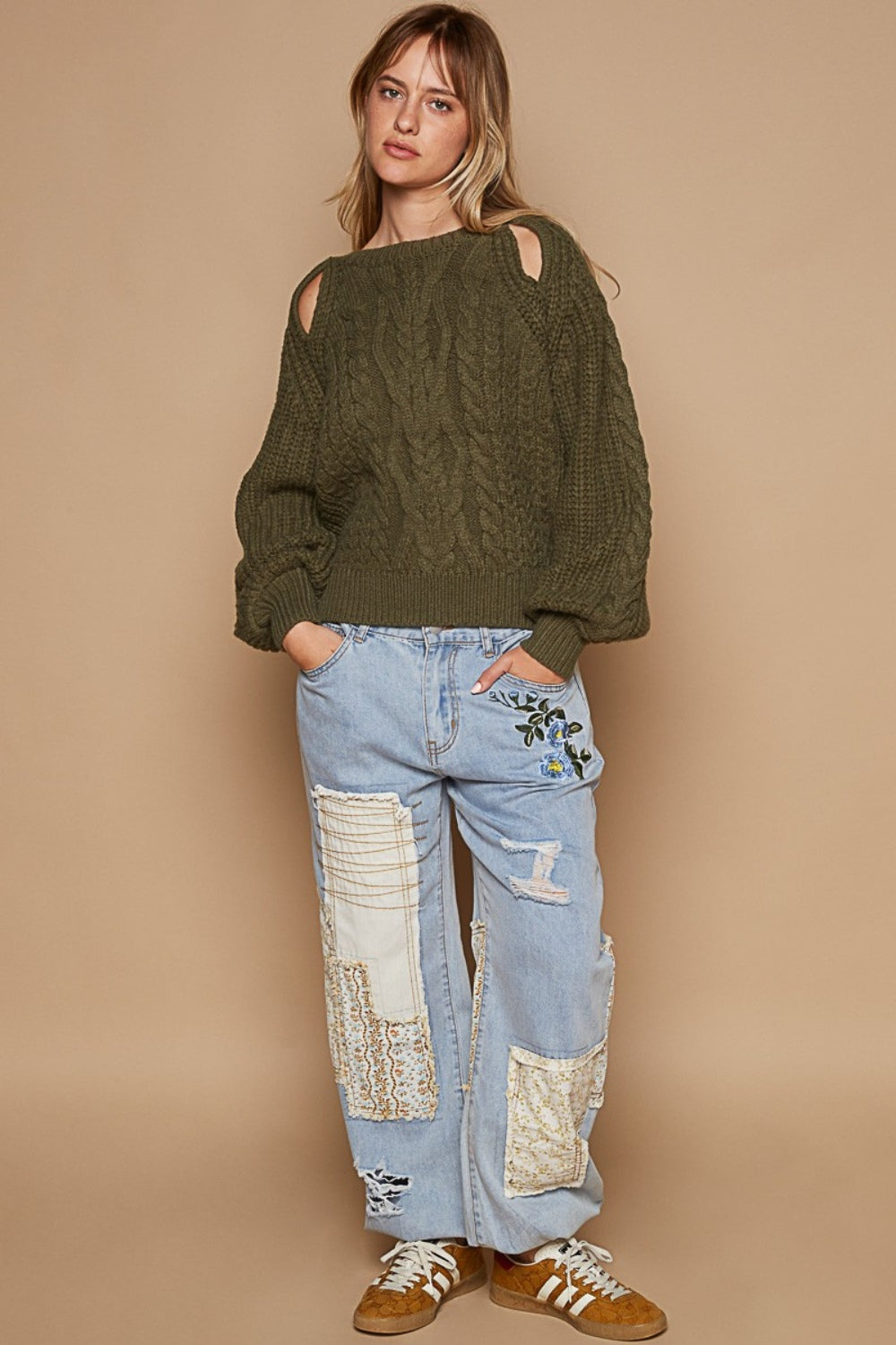 Cable Knit Cutout Long Sleeve Sweater