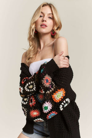 Full Size Contrast Crochet Cardigan (Plus Size)