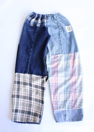 Flannel & Denim Patchwork Pants