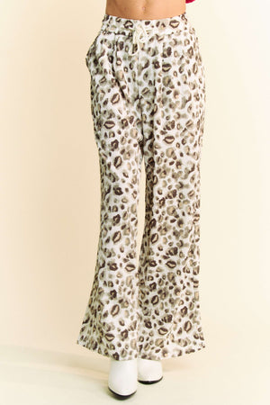 Drawstring Leopard Wide Leg Pants