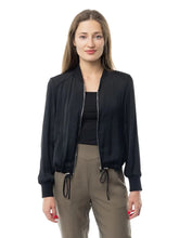 Load image into Gallery viewer, Rib Contrast Satin Jacket With Waist Drawstring
