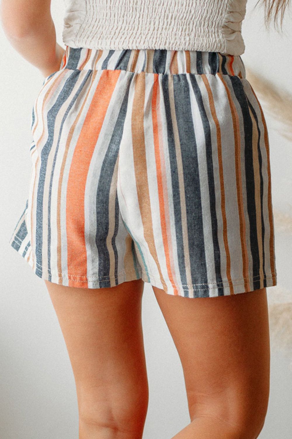 Striped Elastic Waist Shorts