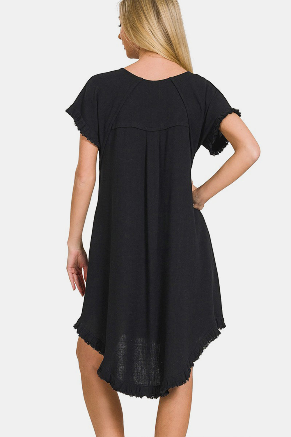 Fringe Edge High Low Flowy Dress with Pockets