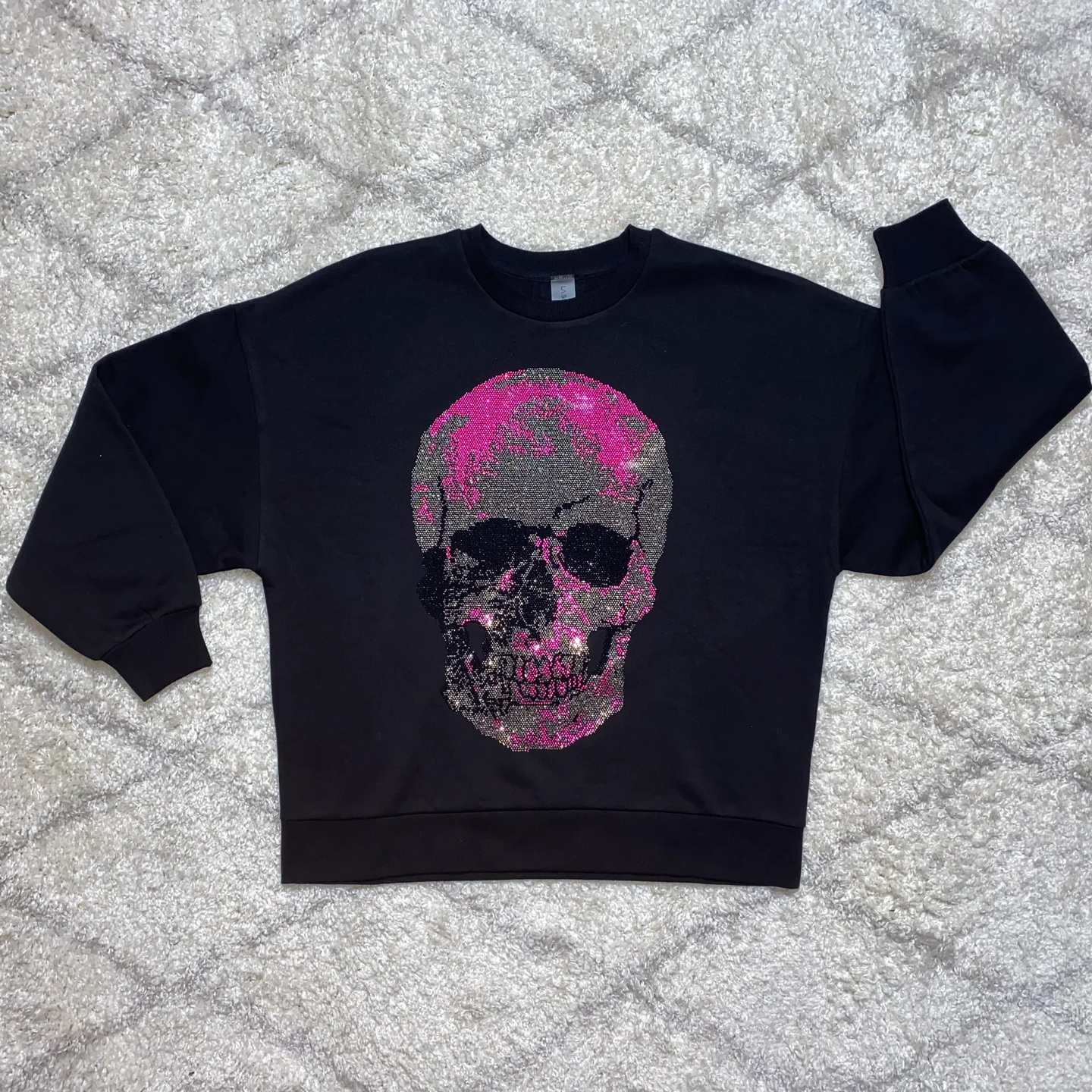 Pink Bling Skull Crew Neck
