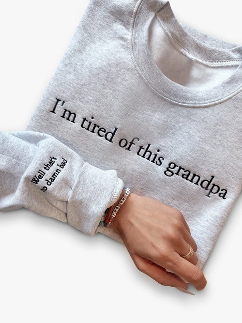 "I'm Tired" Embroidered Cropped Crewneck