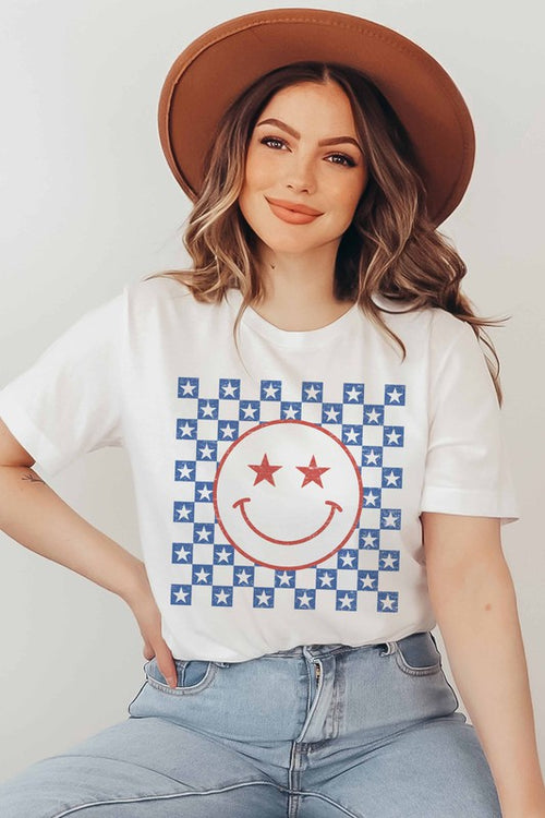 Fourth Of July Smiley Stars Graphic Tee
