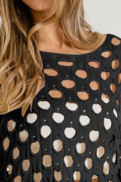 Hollowed Out Long Sleeve Knit Top