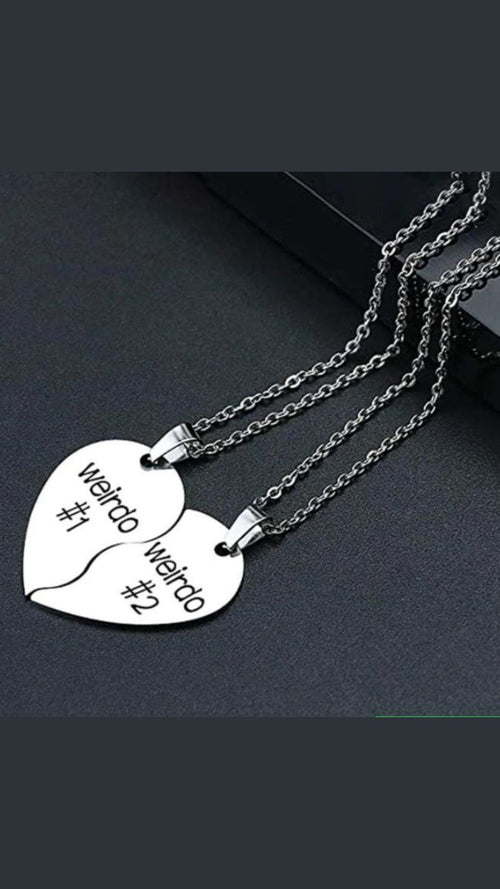 Couple Letter Graphic Heart Charm Necklace