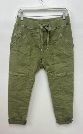 Drawstring Crinkle Jogger With Curved Patch Pockets